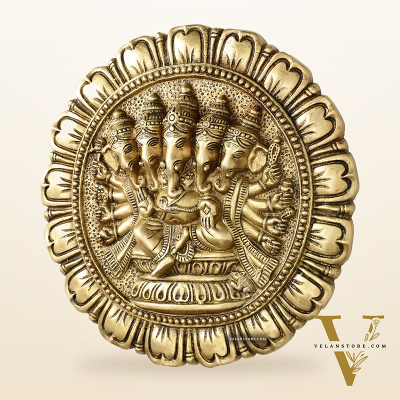 Brass Panchmukhi Ganesha Wall Hanging - 12 x 12 inch