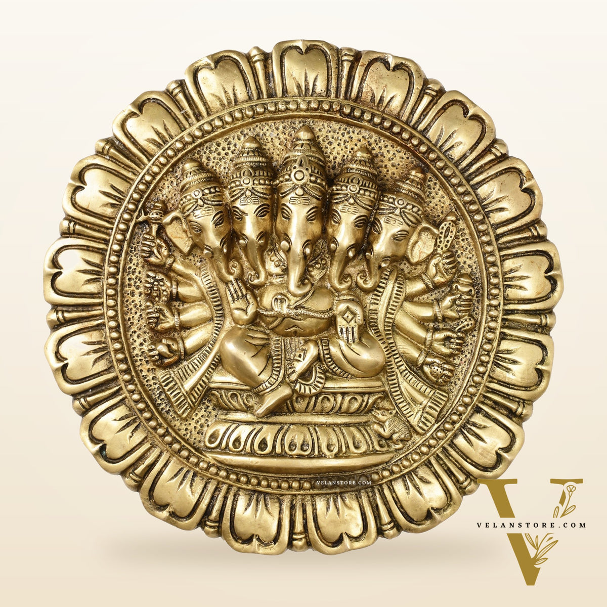 Brass Panchmukhi Ganesha Wall Hanging - 12 x 12 inch