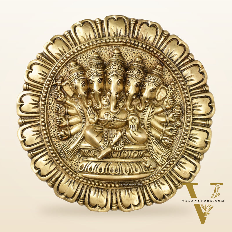Brass Panchmukhi Ganesha Wall Hanging - 12 x 12 inch