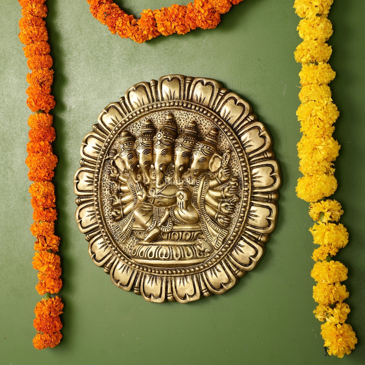 Brass Panchmukhi Ganesha Wall Hanging - 12 x 12 inch