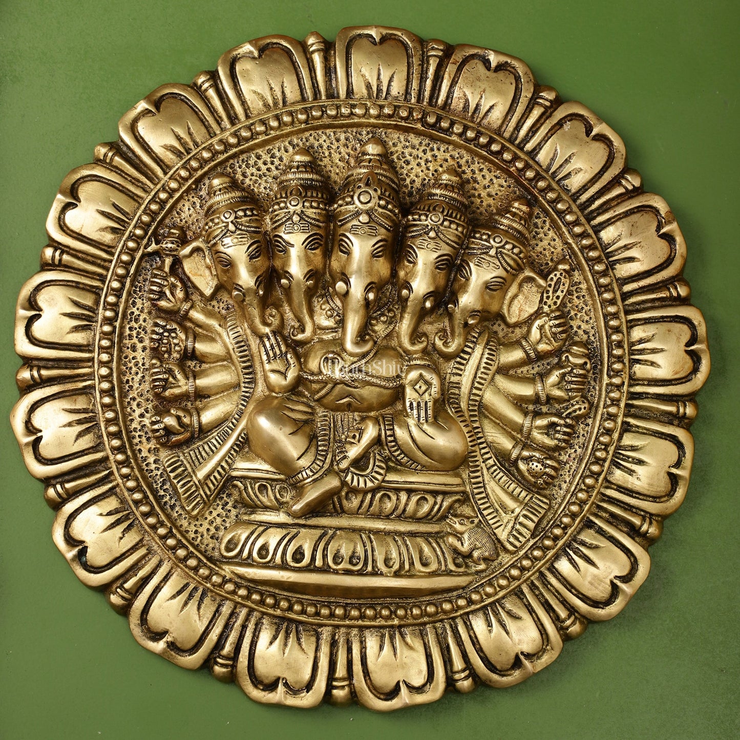 Brass Panchmukhi Ganesha Wall Hanging - 12 x 12 inch