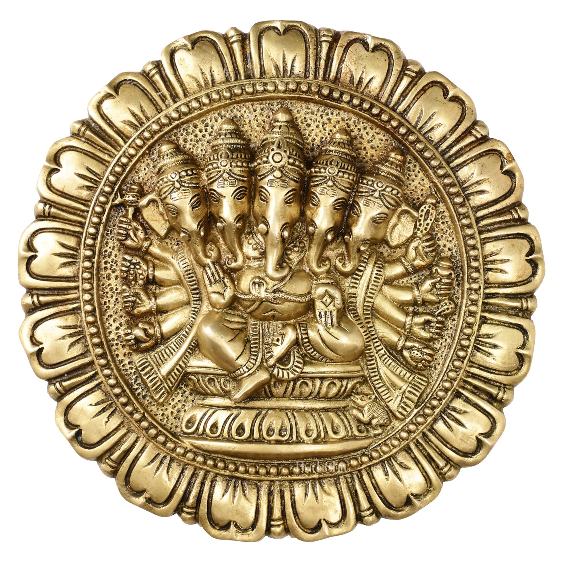 Brass Panchmukhi Ganesha Wall Hanging - 12 x 12 inch