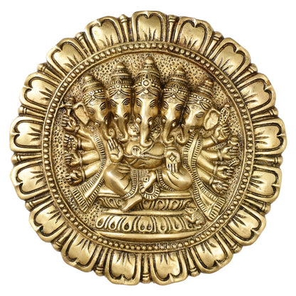 Brass Panchmukhi Ganesha Wall Hanging - 12 x 12 inch