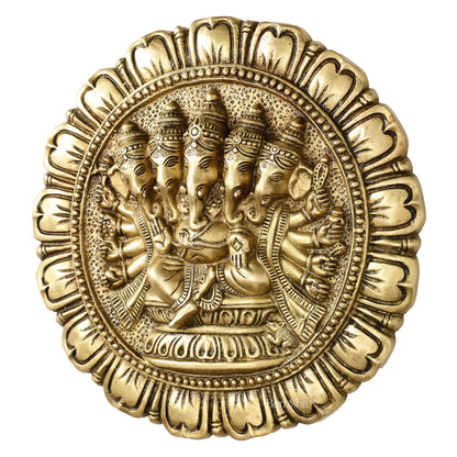 Brass Panchmukhi Ganesha Wall Hanging - 12 x 12 inch