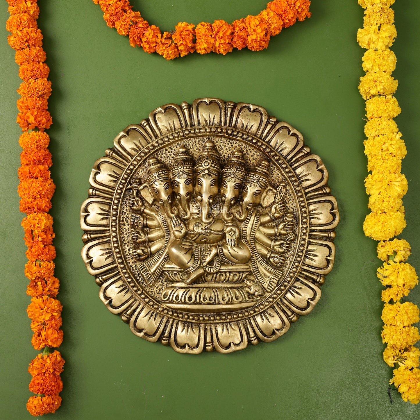 Brass Panchmukhi Ganesha Wall Hanging - 12 x 12 inch