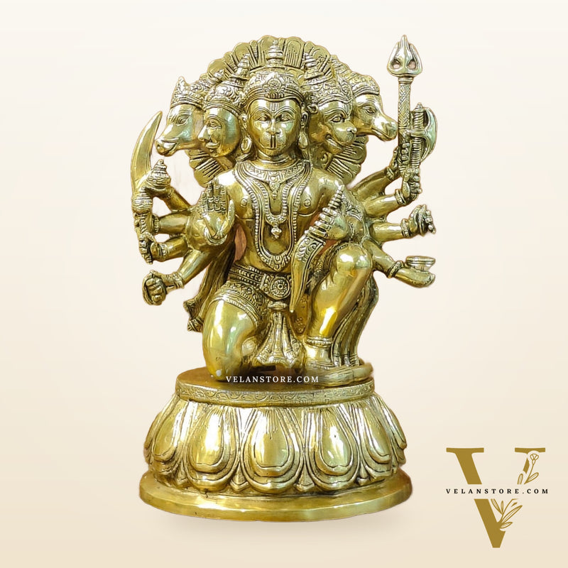 Brass Panchmukhi Hanuman 13" antique gold