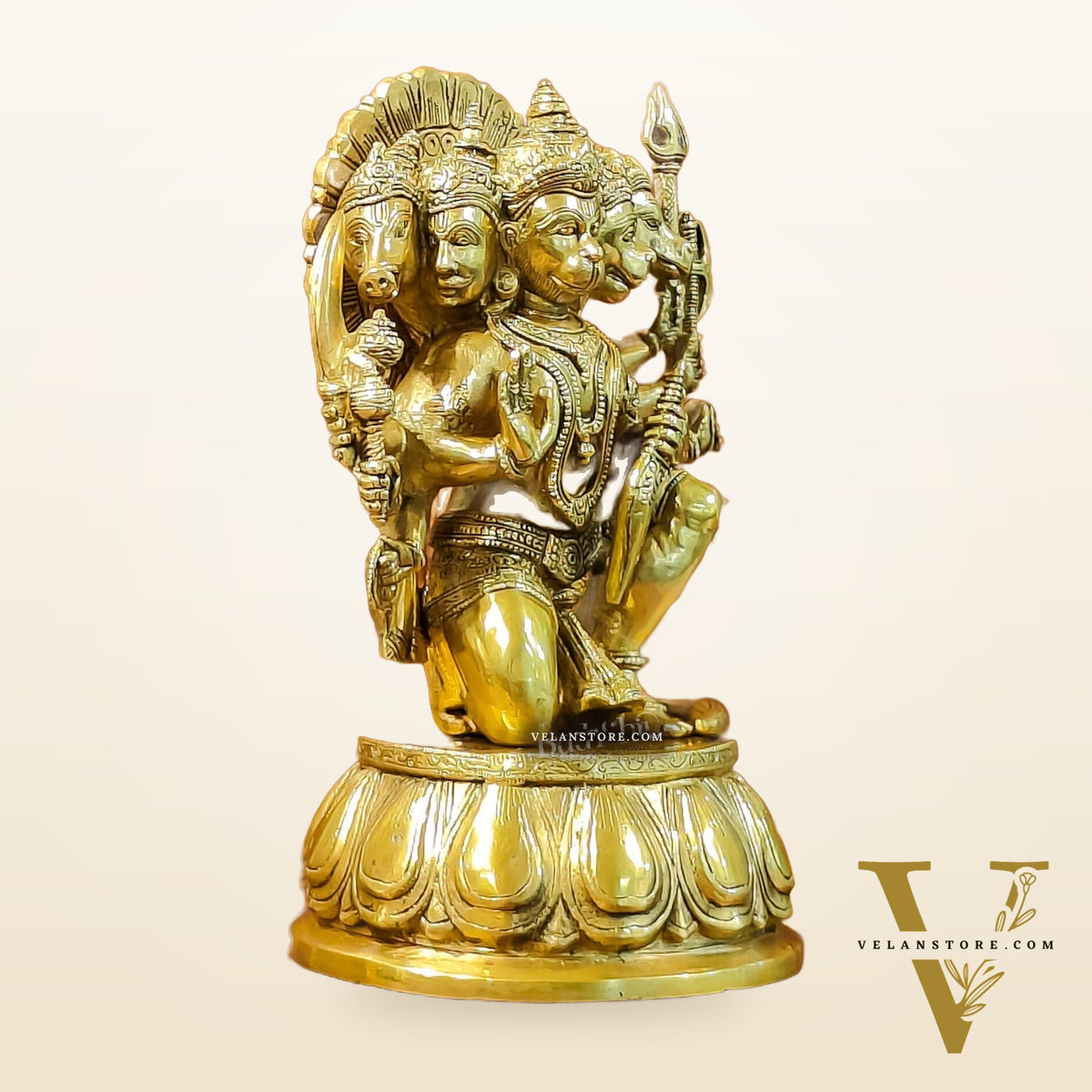 Brass Panchmukhi Hanuman 13" antique gold
