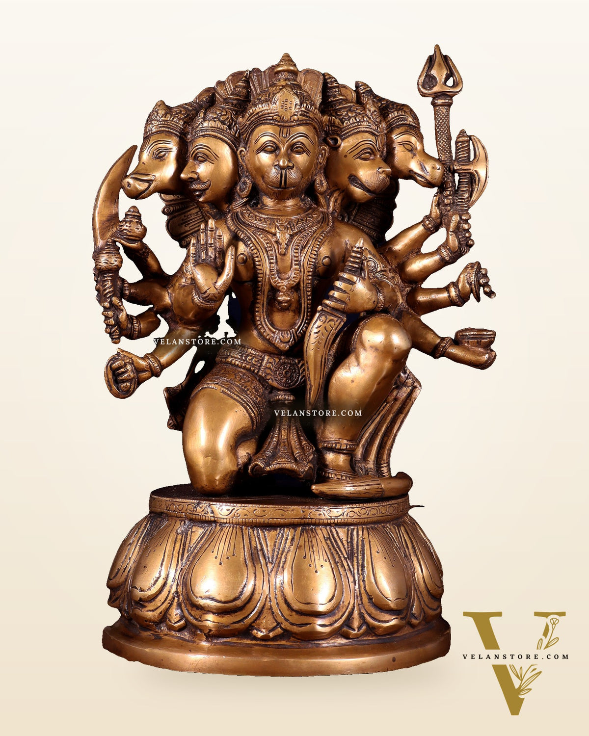 Brass Panchmukhi Hanuman 13" antique tone