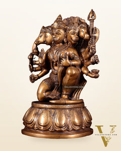 Brass Panchmukhi Hanuman 13" antique tone