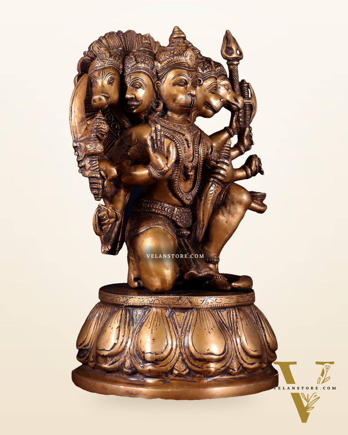 Brass Panchmukhi Hanuman 13" antique tone