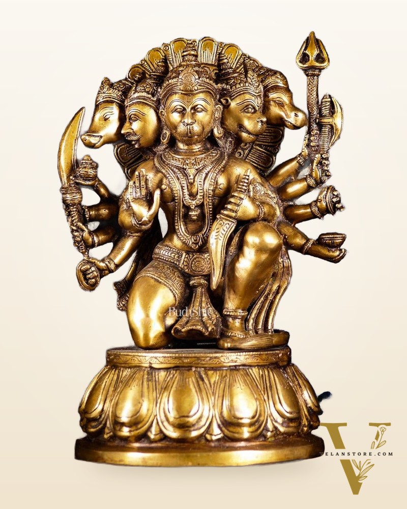 Brass Panchmukhi Hanuman 13" butter gold