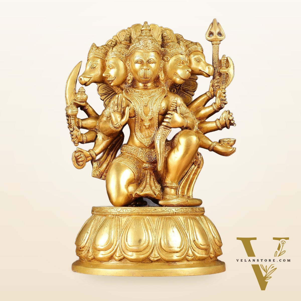 Brass Panchmukhi Hanuman 13" Matte gold