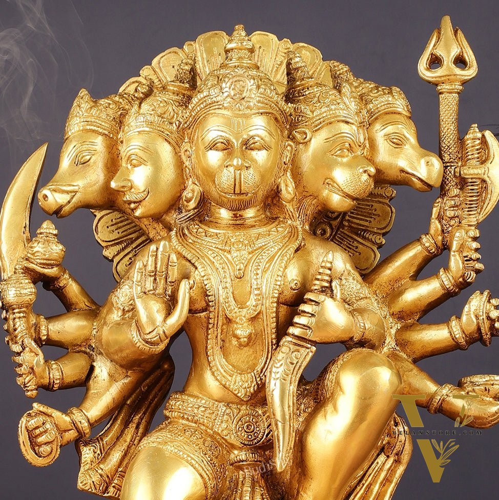 Brass Panchmukhi Hanuman 13" Matte gold