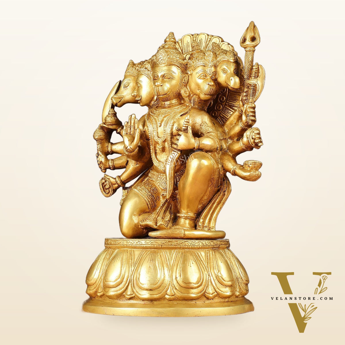 Brass Panchmukhi Hanuman 13" Matte gold