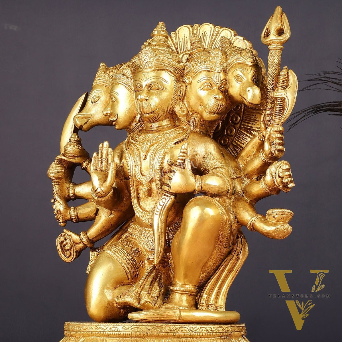 Brass Panchmukhi Hanuman 13" Matte gold