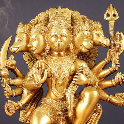 Brass Panchmukhi Hanuman 13" Matte gold