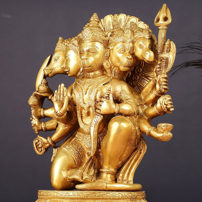 Brass Panchmukhi Hanuman 13" Matte gold