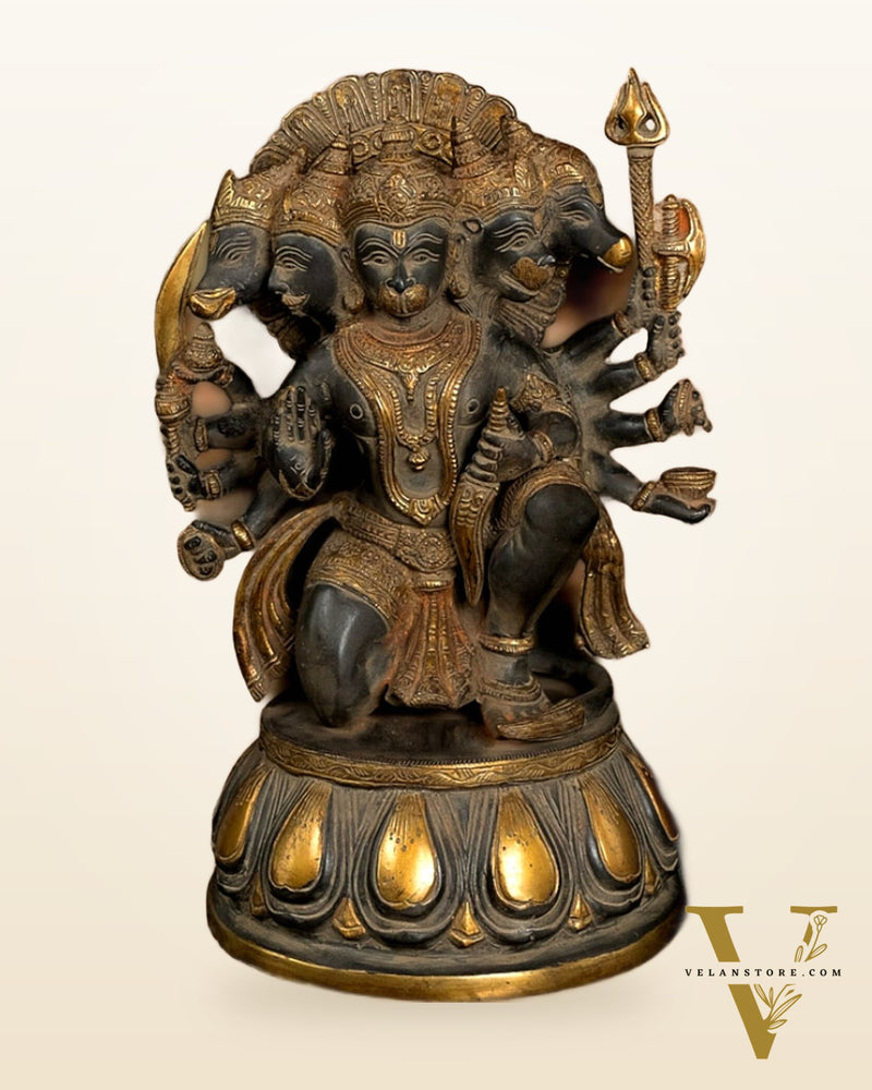 Brass Panchmukhi Hanuman 13" sandstone finish