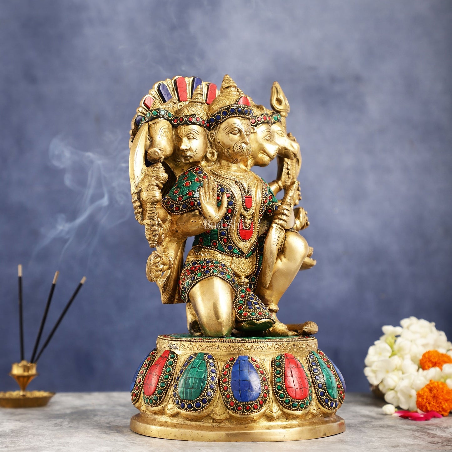 Brass Panchmukhi Hanuman idol 13" with meenakari