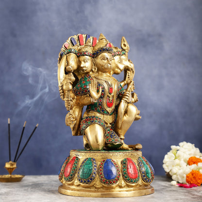 Brass Panchmukhi Hanuman idol 13" with meenakari