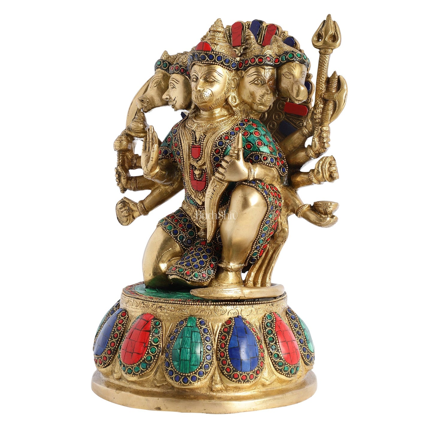Brass Panchmukhi Hanuman idol 13" with meenakari