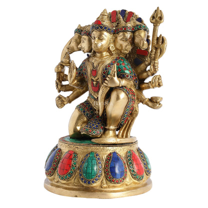 Brass Panchmukhi Hanuman idol 13" with meenakari