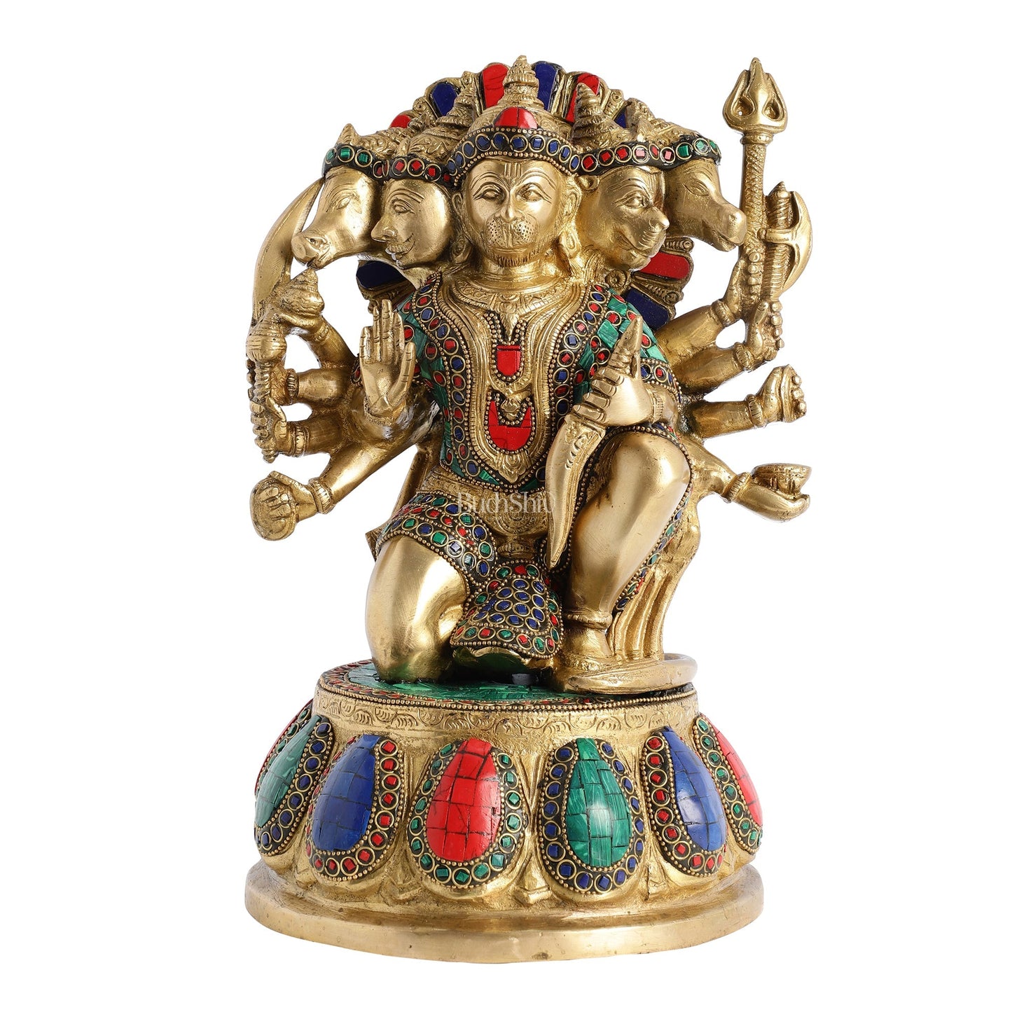 Brass Panchmukhi Hanuman idol 13" with meenakari