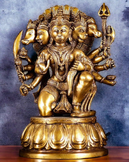 Brass Panchmukhi Hanuman 13" butter gold