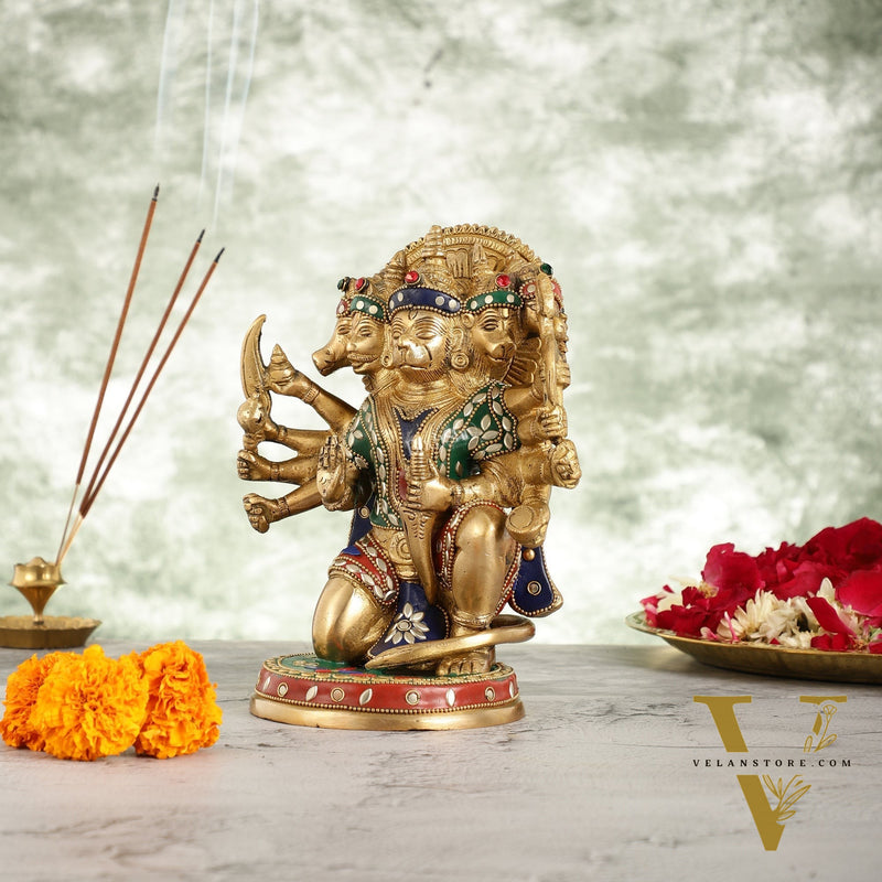Brass Panchmukhi Hanuman 8.5"