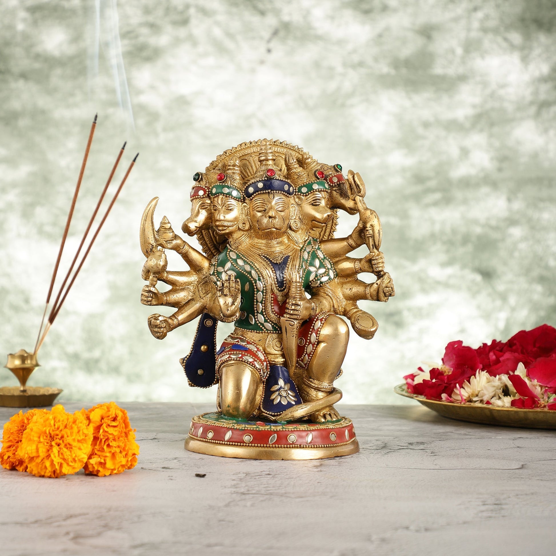 Brass Panchmukhi Hanuman 8.5"