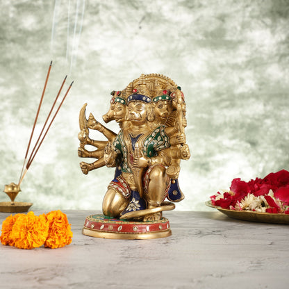 Brass Panchmukhi Hanuman 8.5"