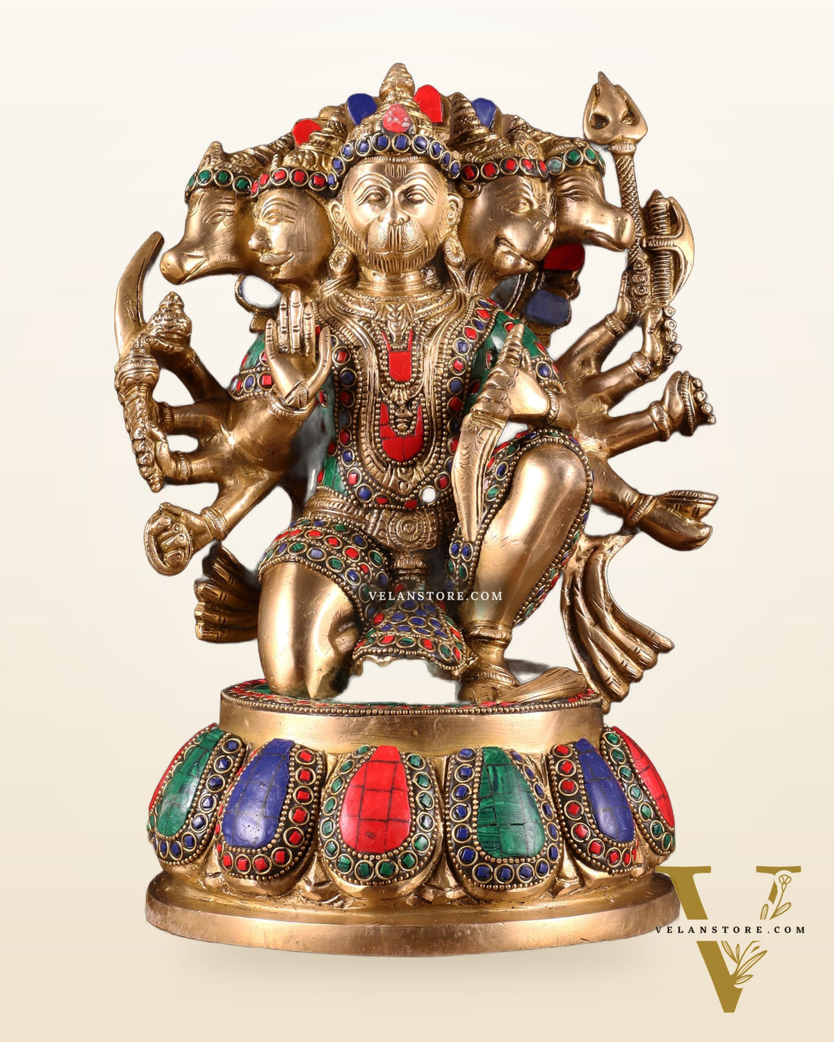 Brass Panchmukhi Hanuman idol 13" meenakari Stonework