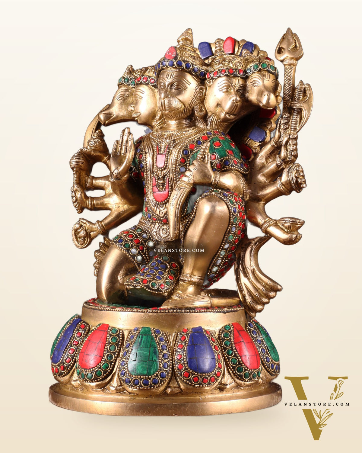Brass Panchmukhi Hanuman idol 13" meenakari Stonework