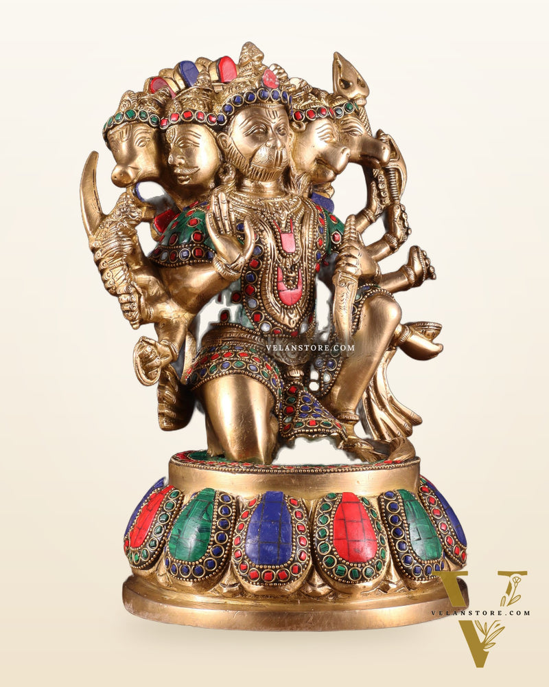 Brass Panchmukhi Hanuman idol 13" meenakari Stonework