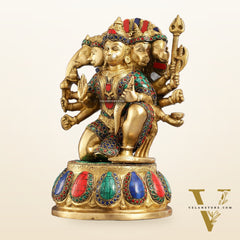 Brass Panchmukhi Hanuman idol 13" with meenakari