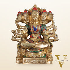 Brass Panchmukhi Hanuman large Idol 17 inch with stonework