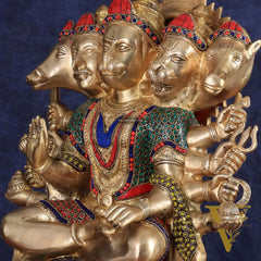 Brass Panchmukhi Hanuman large Idol 17 inch with stonework