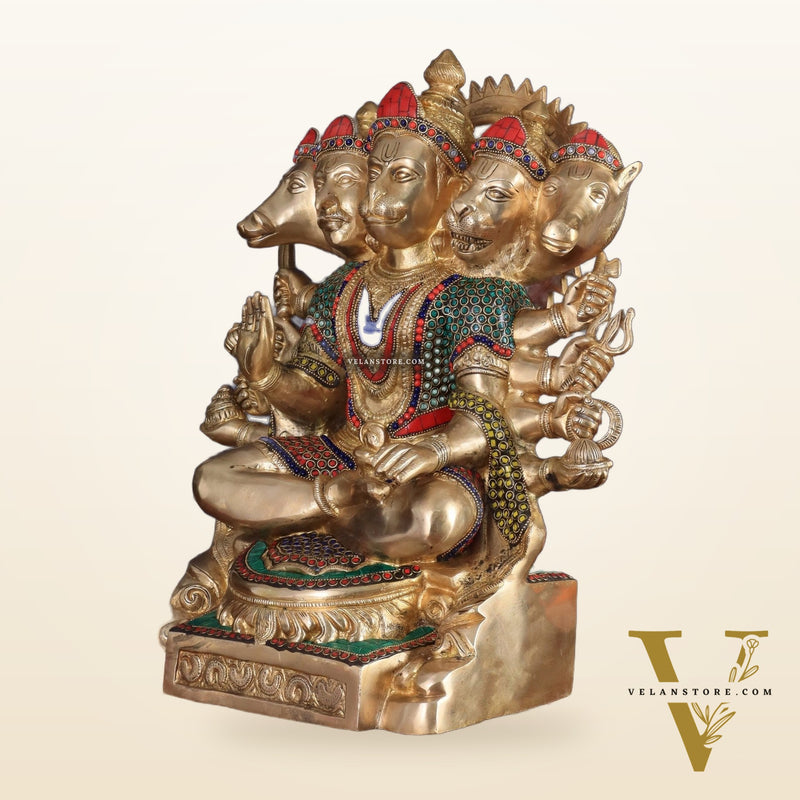 Brass Panchmukhi Hanuman large Idol 17 inch with stonework