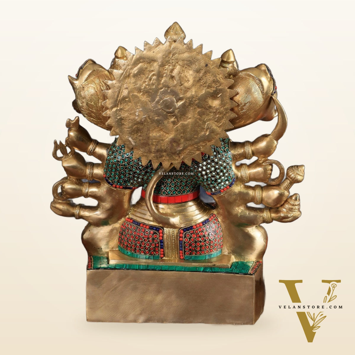 Brass Panchmukhi Hanuman large Idol 17 inch with stonework
