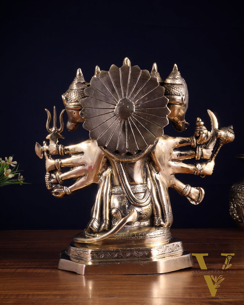 Brass Panchmukhi Hanuman Sculpture - 11" Glossy finish