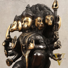 Brass Panchmukhi Hanuman Statue - 11" Height, Black and Gold Finish
