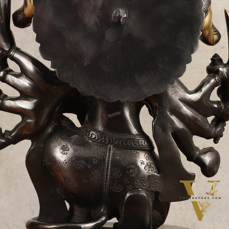 Brass Panchmukhi Hanuman Statue - 11" Height, Black and Gold Finish