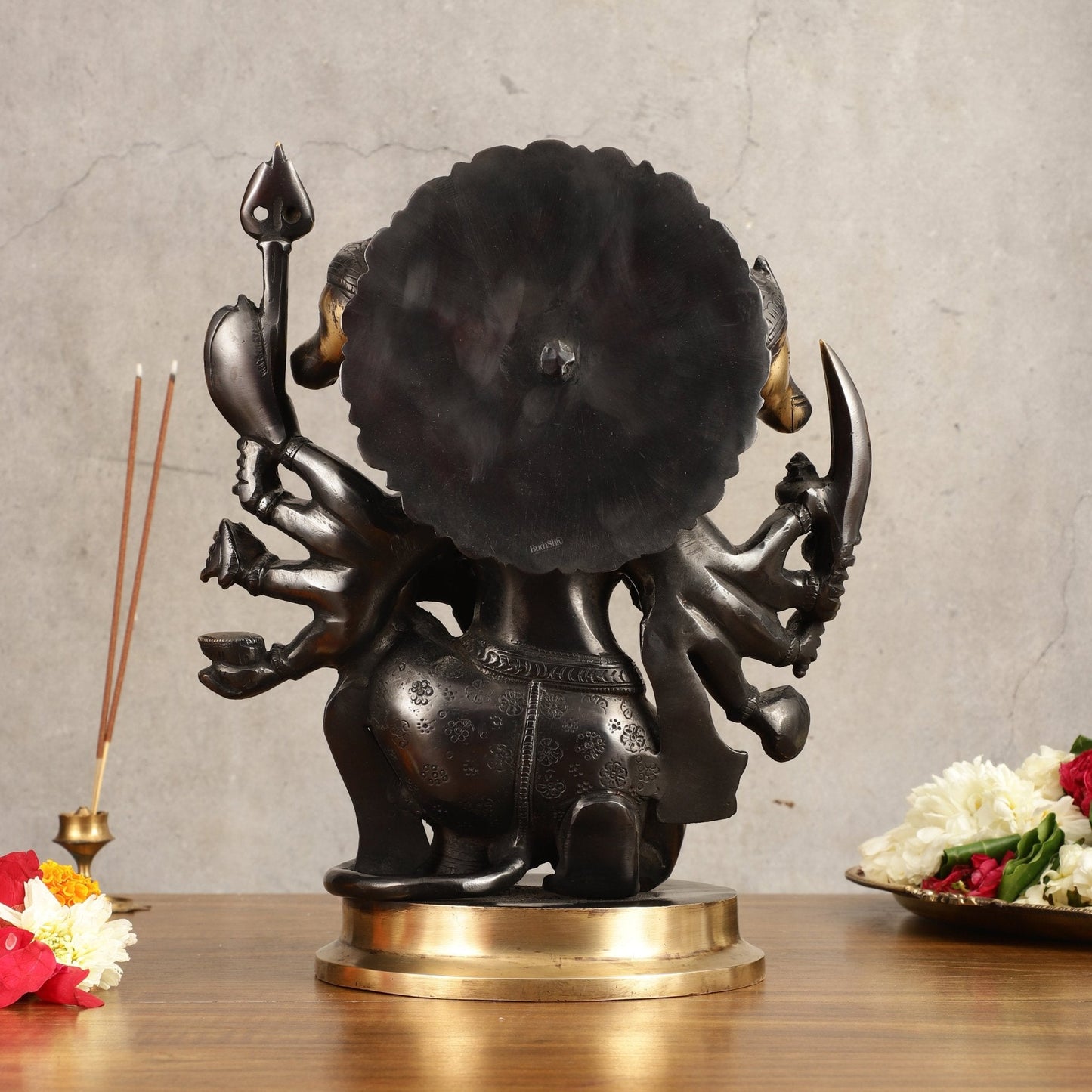 Brass Panchmukhi Hanuman Statue - 11" Height, Black and Gold Finish