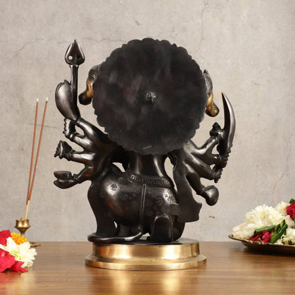 Brass Panchmukhi Hanuman Statue - 11" Height, Black and Gold Finish