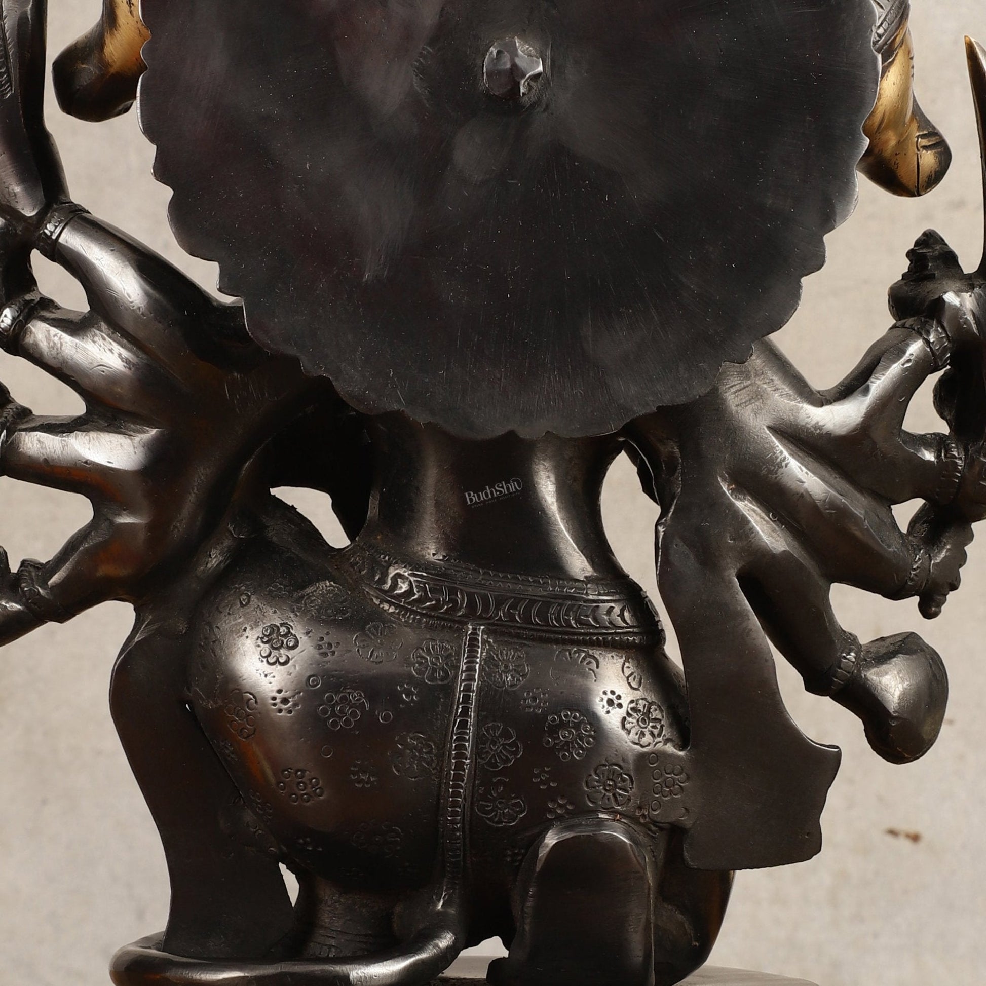 Brass Panchmukhi Hanuman Statue - 11" Height, Black and Gold Finish