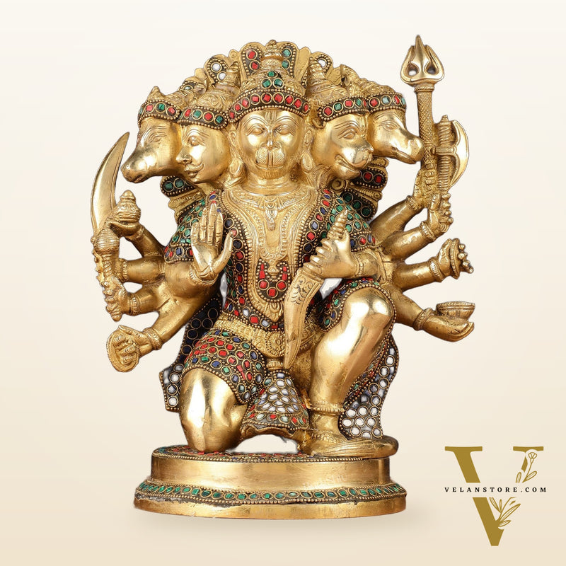 Brass Panchmukhi Hanuman Statue 11 inch