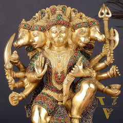 Brass Panchmukhi Hanuman Statue 11 inch
