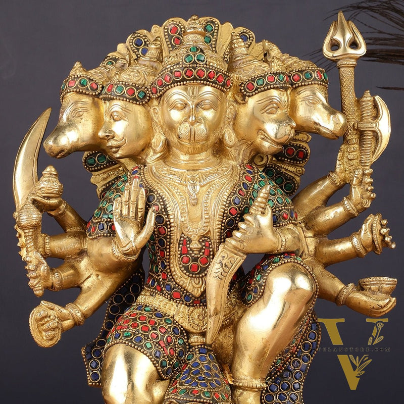 Brass Panchmukhi Hanuman Statue 11 inch