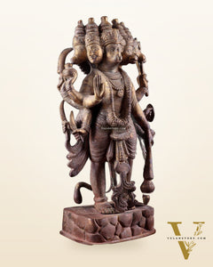 Brass PanchMukhi Hanuman Statue  - 17.5 Inches vintage tone