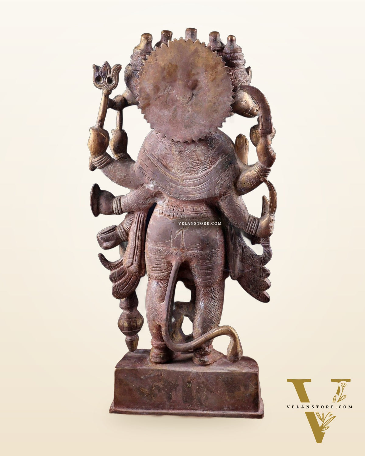 Brass PanchMukhi Hanuman Statue  - 17.5 Inches vintage tone